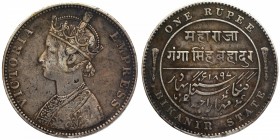 Silver One Rupee Coin of Ganga Singh of Bikaner State.