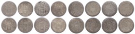 Lot of Eight Silver Rupee Coins of Mir Mahbub Ali Khan of Haidarabad Farkhanda Bunyad Mint of Hyderabad.