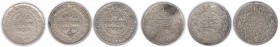 Lot of Three  Silver Five Kori Coins of Khengarji III of Bhuj Mint of Kutch State.