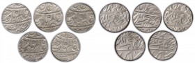 Lot of Five Different Varieties Silver Rupee Coins of Muhammadabad Banaras Mint of Bengal Presidency.