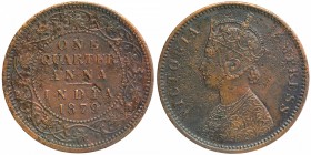 Copper One Quarter Anna Coin of Victoria Empress of Calcutta Mint of 1879.