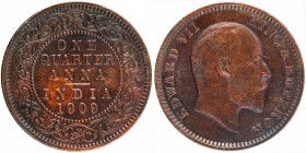Bronze One Quarter Anna Coin of King Edward VII of Calcutta Mint of 1909.