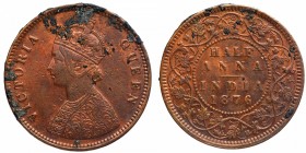 Copper Half Anna Coin of Victoria Queen of Calcutta Mint of 1876.