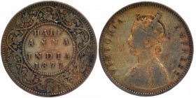 Copper Half Anna Coin of Victoria Empress of Bombay Mint of 1877.