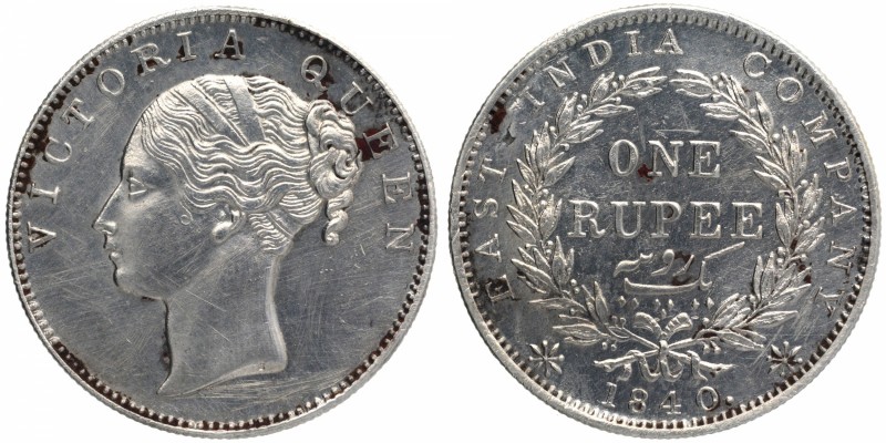 British India
Rupee 1
Rupee 01
1840, Victoria Queen, Silver Rupee, Continuous...