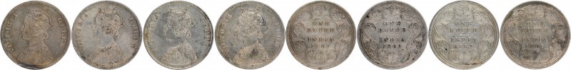 British India
Rupee 1
Lot of 04 Coins
1862, Victoria Queen, Silver Rupee (4),...