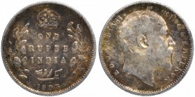 Silver One Rupee Coin of King Edward VII of Calcutta Mint of 1903.
