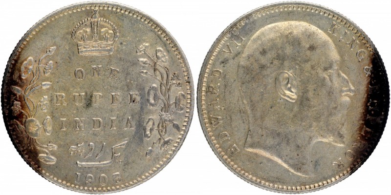 British India
Rupee 1
Rupee 01
1908 (8 over 7), King Edward VII, Silver Rupee...