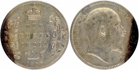 Silver One Rupee Coin of King Edward Coin of Bombay Mint of 1908.