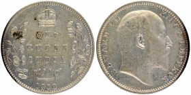 Silver One Rupee Coin of King Edward VII of Bombay Mint of 1910.