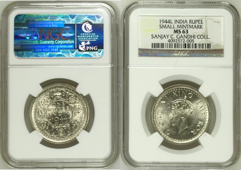 British India
Rupee 1
Rupee 01
1944, King George VI, Silver Rupee, Lahore Min...