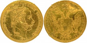 Gold One Ducat Coin of Francis Joseph I of Austria of 1867.