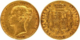 Gold Sovereign Coin of Queen Victoria of United Kingdom of 1847.