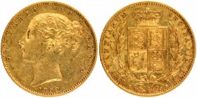 Gold Sovereign Coin of Queen Victoria of United Kingdom of 1852.