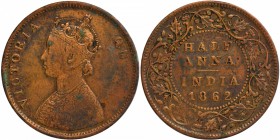 Error Copper Half Anna Coin of Victoria Queen of Madras Mint of 1862.
