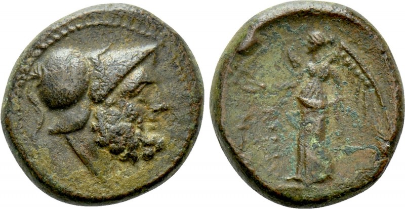 BRUTTIUM. Petelia. Ae (216-204 BC). 

Obv: Helmeted head of Ares right.
Rev: ...