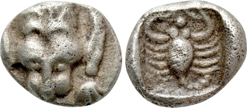 CARIA. Mylasa. Hemiobol (Circa 450-400 BC). 

Obv: Forepart of lion facing.
R...