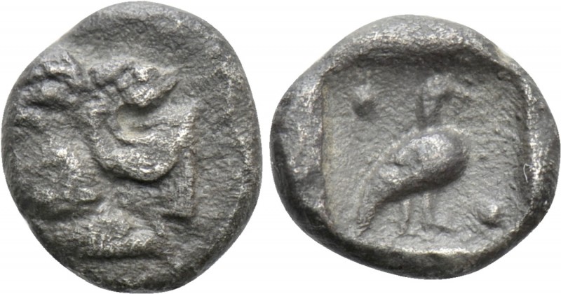 CARIA. Mylasa. Tetartemorion (Circa 420-390 BC). 

Obv: Forepart of lion left,...