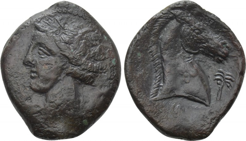 CARTHAGE. Ae (Circa 300-264 BC). 

Obv: Head of Tanit left, wearing wreath of ...