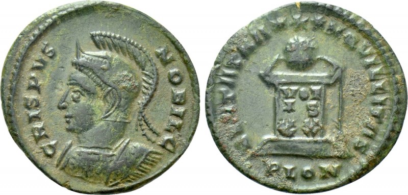 CRISPUS (Caesar, 316-326). Follis. Londinium. 

Obv: CRISPVS NOBIL C. 
Helmet...