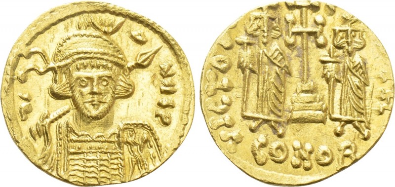 CONSTANTINE IV POGONATUS with HERACLIUS and TIBERIUS (668-685). GOLD Solidus. Co...