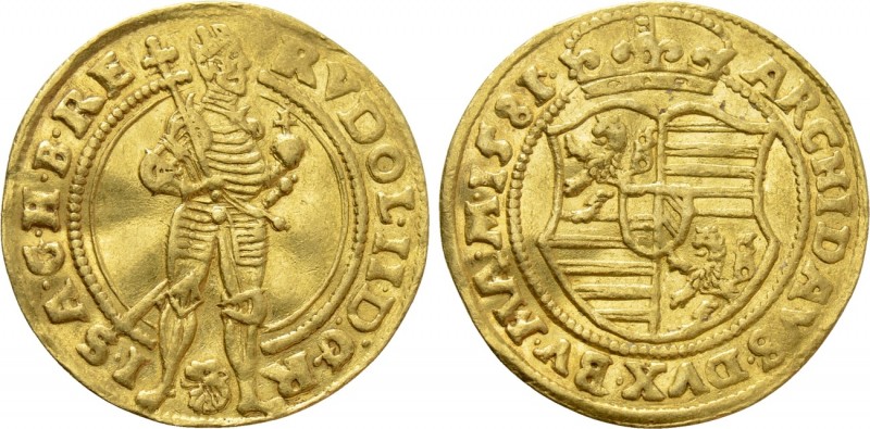 HOLY ROMAN EMPIRE. Rudolf II (1576-1612). GOLD Ducat (1581). Prague.

Obv: RVD...