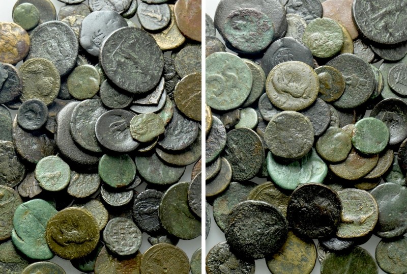 Circa 100 Ancient Coins. 

Obv: .
Rev: .

. 

Condition: See picture.

...