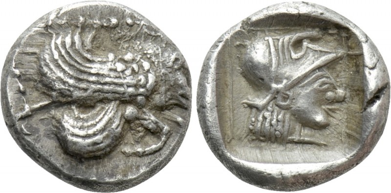 IONIA. Klazomenai. Diobol (Circa 5th century BC).

Obv: Forepart of winged boa...