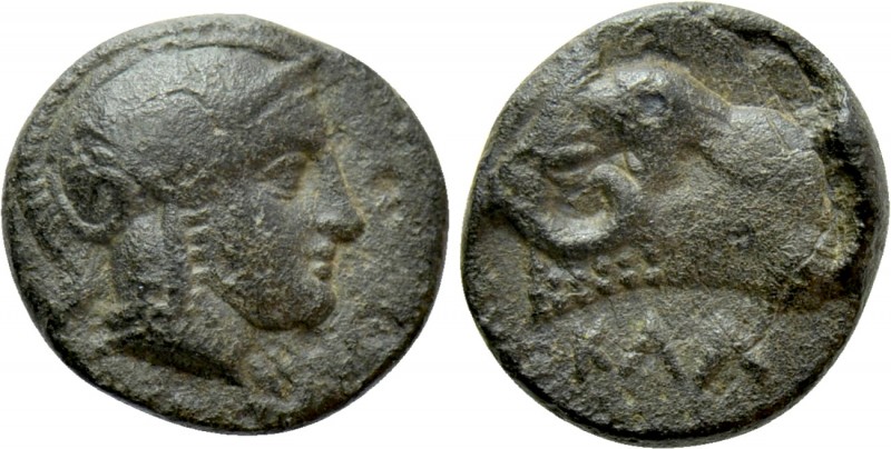 IONIA. Klazomenai. Ae (Circa 386-301 BC). 

Obv: Head of Athena right, wearing...