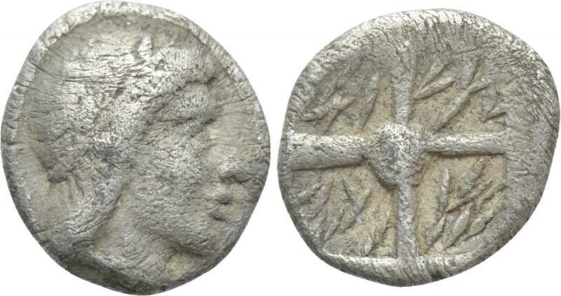 IONIA. Kolophon. Hemiobol (Circa 450-410 BC). 

Obv: Laureate head of Artemis ...