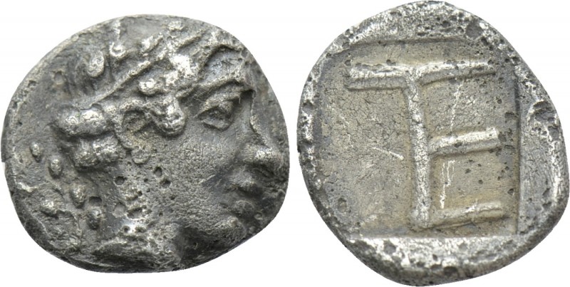 IONIA. Kolophon. Tetartemorion (Circa 450-410 BC). 

Obv: Laureate head of Apo...