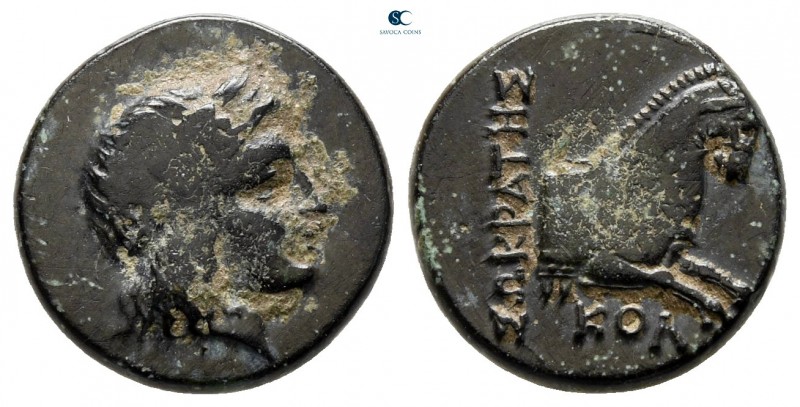 Ionia. Kolophon. ΣΩΚΡΑΤΗΣ (Sokrates), magistrate circa 360-285 BC. 
Bronze Æ
...