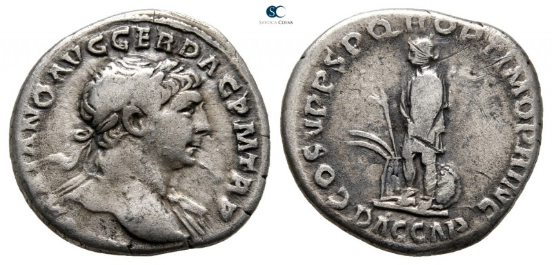 Trajan AD 98-117. Rome
Denarius AR

19 mm., 3,10 g.



very fine