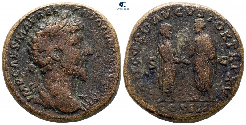 Marcus Aurelius AD 161-180. Rome
Sestertius Æ

31 mm., 25,22 g.



very f...