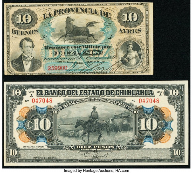 Argentina Provincia de Buenos Ayres 10 Pesos 1.1.1869 Pick S485a Extremely Fine;...