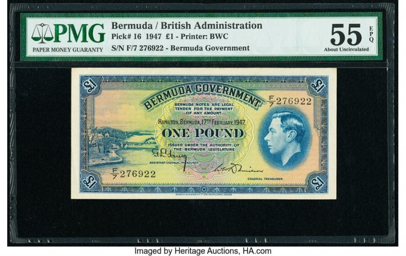 Bermuda Bermuda Government 1 Pound 17.2.1947 Pick 16 PMG About Uncirculated 55 E...