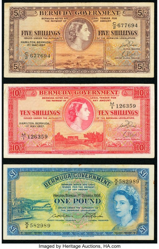 Bermuda Bermuda Government 5; 10 Shillings; 1 Pound 1.5.1957 (2); 1.10.1966 Pick...