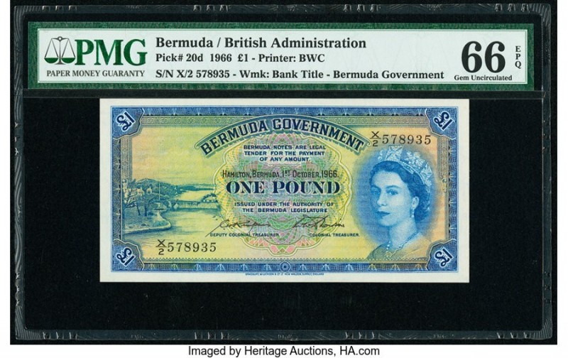 Bermuda Bermuda Government 1 Pound 1.10.1966 Pick 20d PMG Gem Uncirculated 66 EP...