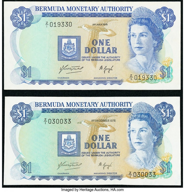 Bermuda Monetary Authority 1 Dollar 1975-76 Pick 28a* Two Replacement Examples C...