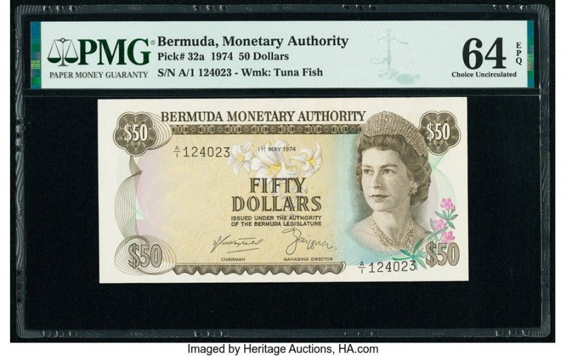 Bermuda Monetary Authority 50 Dollars 1.5.1974 Pick 32a PMG Choice Uncirculated ...