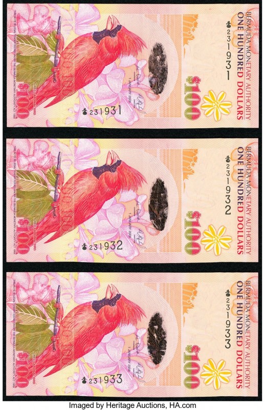 Bermuda Monetary Authority 100 Dollars 1.1.2009 Pick 62a Three Consecutive Examp...