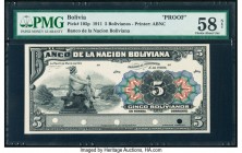 Bolivia Banco de la Nacion Boliviana 5 Bolivianos 1911 Pick 105p Proof PMG Choice About Unc 58 Net. paper pull; five POCs.

HID09801242017

© 2020 Her...