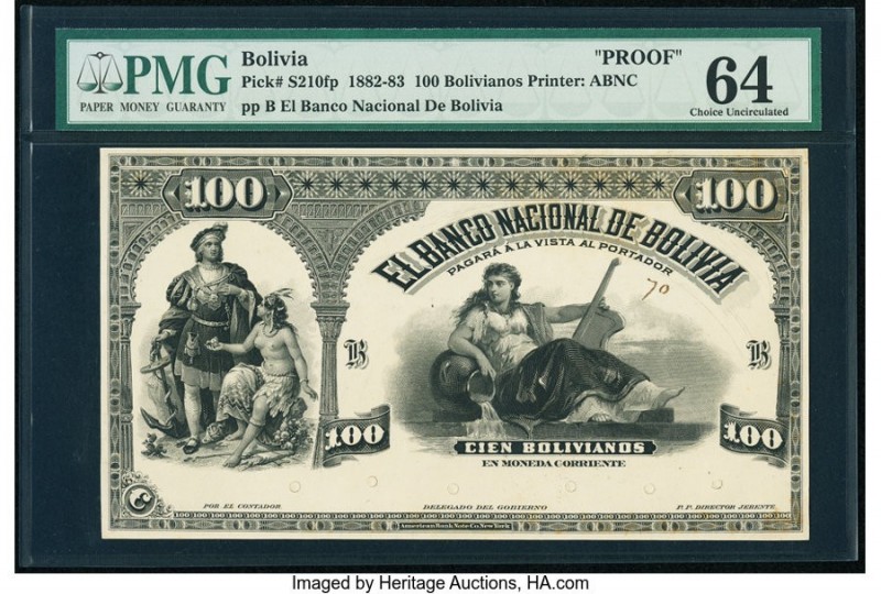 Bolivia Banco Nacional de Bolivia 100 Bolivianos 1882-83 Pick S210fp Proof PMG C...