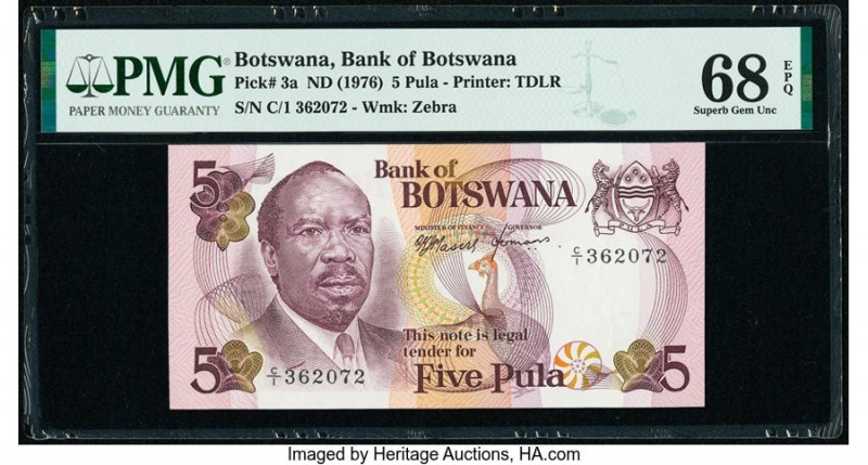 Botswana Bank of Botswana 5 Pula ND (1976) Pick 3a PMG Superb Gem Unc 68 EPQ. Th...