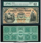 Brazil Republica dos Estados Unidos 10 Mil Reis ND(1892) Pick 30p and Back Proof PMG Uncirculated 62; Crisp Uncirculated. Four POCs and a tear are pre...
