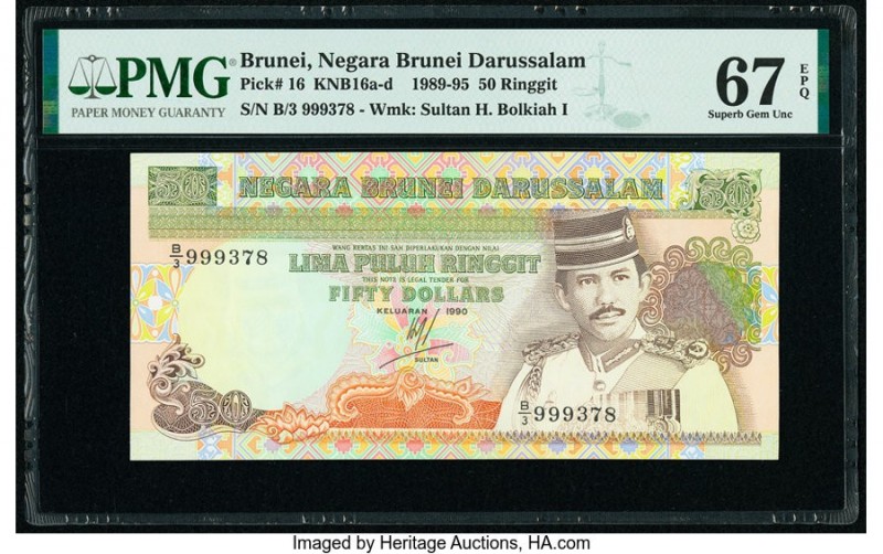 Brunei Negara Brunei Darussalam 50 Ringgit 1990 Pick 16 KNB16 PMG Superb Gem Unc...