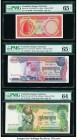 Cambodia Banque Nationale du Cambodge 5; 100; 500 Riels ND (1962-75); ND (1973); ND (1973-75) Pick 10c; 15a; 16b Three Examples PMG Gem Uncirculated 6...