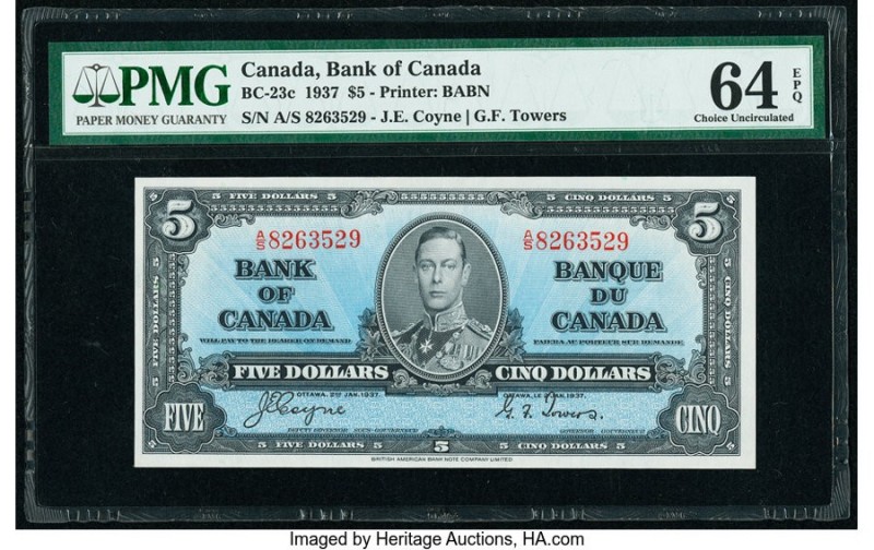Canada Bank of Canada $5 2.1.1937 Pick 60c BC-23c PMG Choice Uncirculated 64 EPQ...