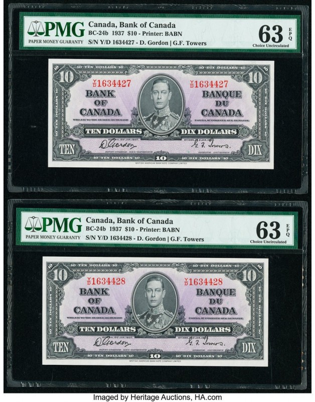 Canada Bank of Canada $10 2.1.1937 Pick 61b BC-24b Two Consecutive Examples PMG ...