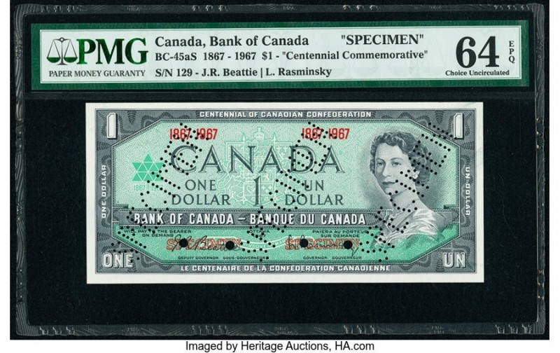 Canada Bank of Canada $1 1867-1967 Pick 84as BC-45aS Commemorative Specimen PMG ...